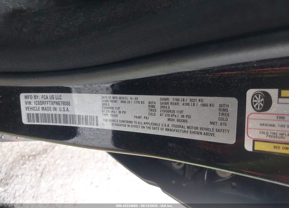2023 RAM 1500 BIG HORN 4X4 5'7 BOX VIN: 1C6SRFFTXPN679086