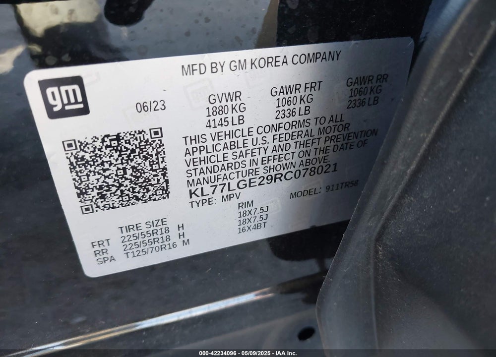 2024 CHEVROLET TRAX FWD 1RS VIN: KL77LGE29RC078021