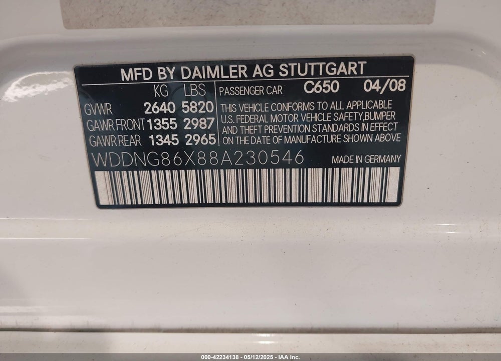 2008 MERCEDES-BENZ S 550 4MATIC VIN: WDDNG86X88A230546