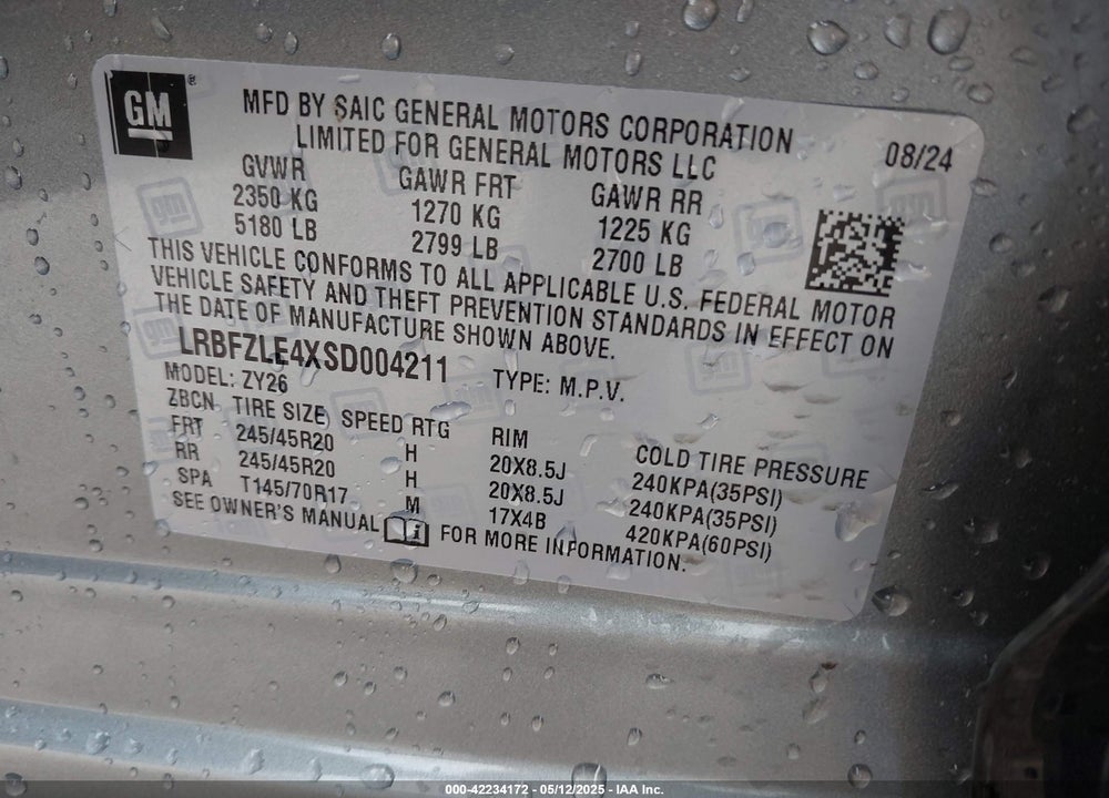 2025 BUICK ENVISION VIN: LRBFZLE4XSD004211