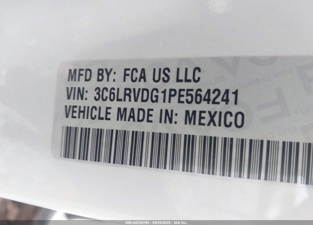 2023 RAM PROMASTER 2500 VIN: 3C6LRVDG1PE564241