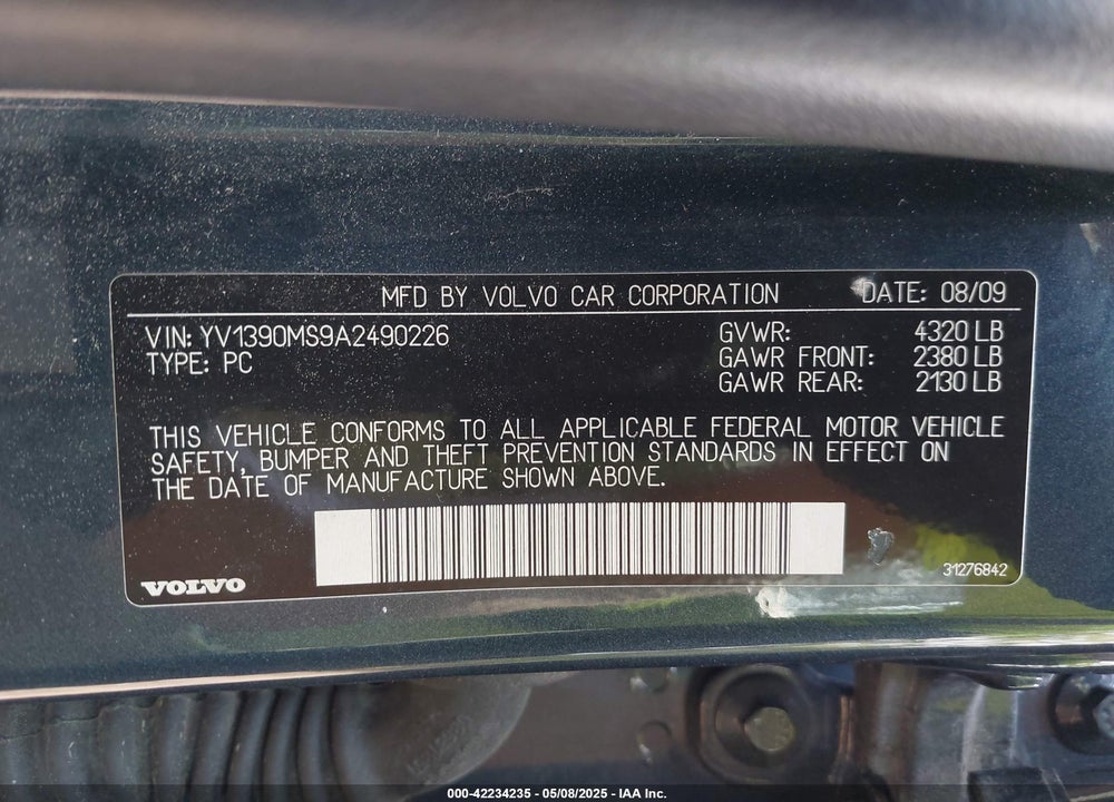 2010 VOLVO S40 2.4I VIN: YV1390MS9A2490226