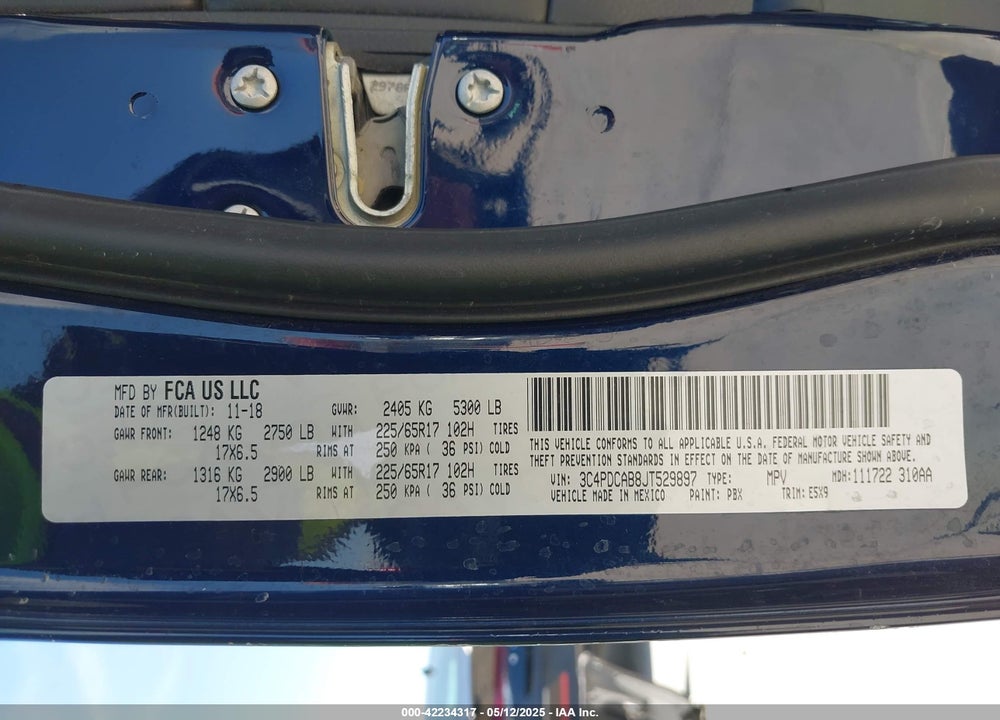 2018 DODGE JOURNEY SE VIN: 3C4PDCAB8JT529897