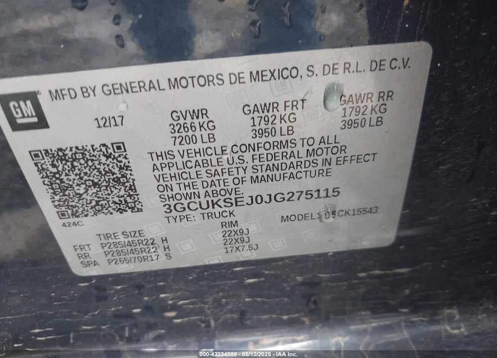 2018 CHEVROLET SILVERADO 1500 2LZ VIN: 3GCUKSEJ0JG275115