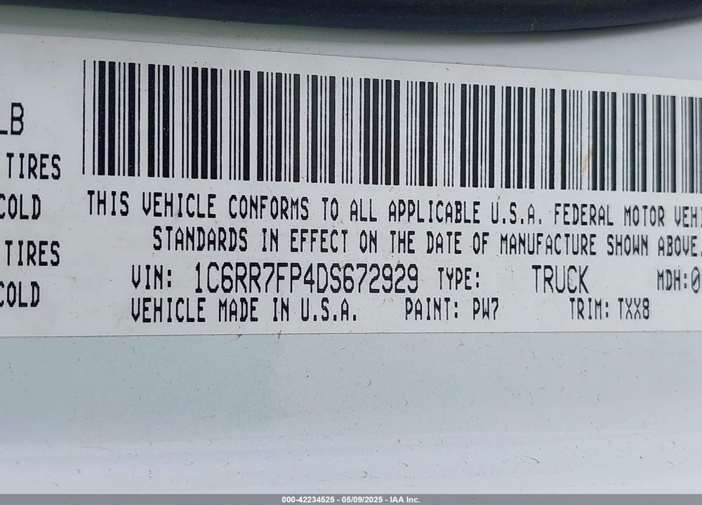 2013 RAM 1500 VIN: 1C6RR7FP4DS672929