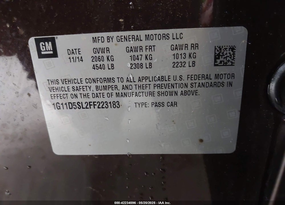 2015 CHEVROLET MALIBU VIN: 1G11D5SL2FF223183