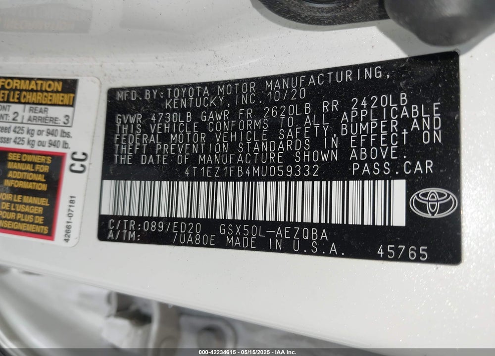 2021 TOYOTA AVALON XSE NIGHTSHADE VIN: 4T1EZ1FB4MU059332