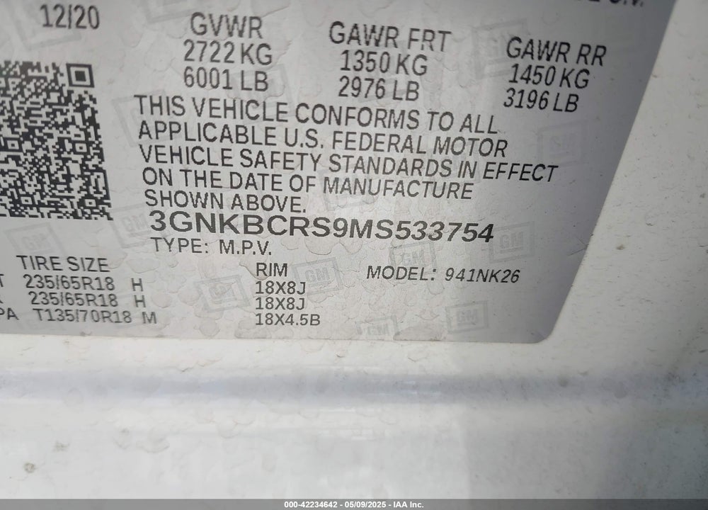 2021 CHEVROLET BLAZER FWD 2LT VIN: 3GNKBCRS9MS533754