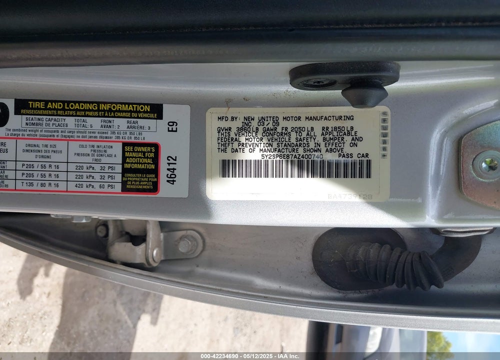 2010 PONTIAC VIBE VIN: 5Y2SP6E87AZ400740