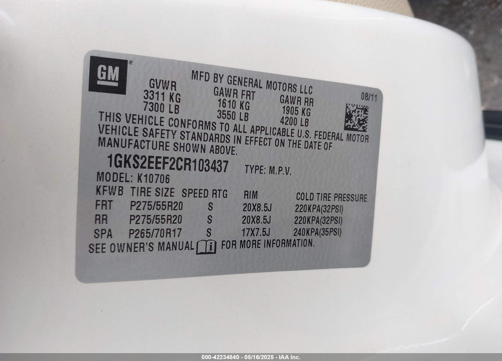 2012 GMC YUKON VIN: 1GKS2EEF2CR103437
