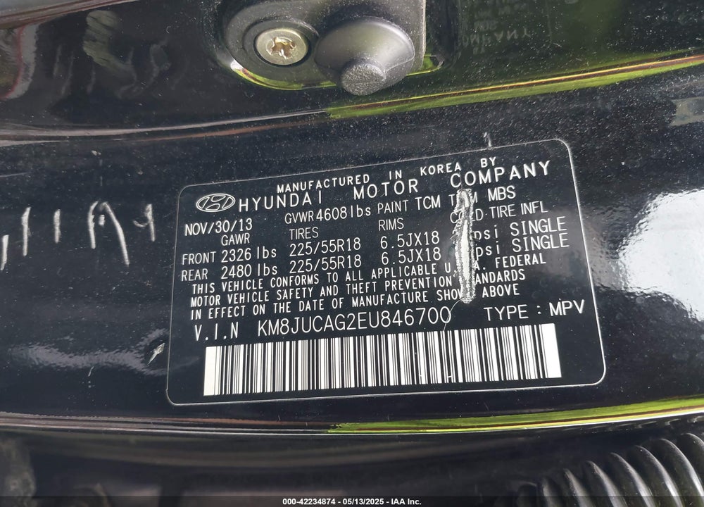 2014 HYUNDAI TUCSON VIN: KM8JUCAG2EU846700