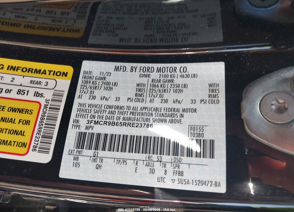 2024 FORD BRONCO SPORT BIG BEND VIN: 3FMCR9B65RRE23786