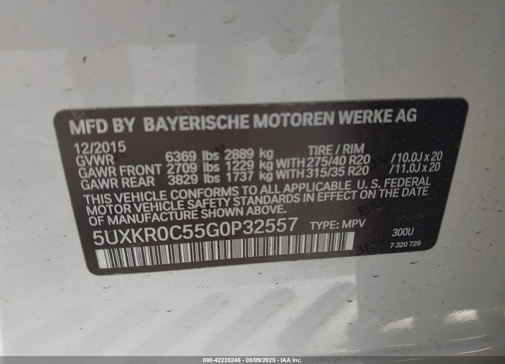 2016 BMW X5 XDRIVE35I VIN: 5UXKR0C55G0P32557
