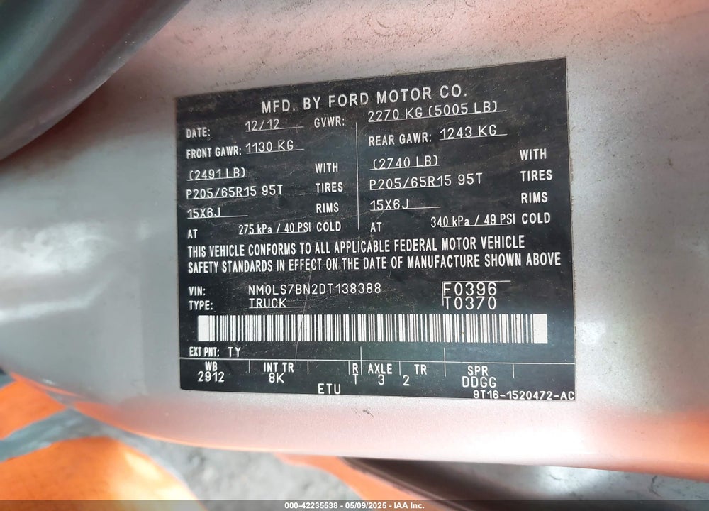 2013 FORD TRANSIT CONNECT XLT VIN: NM0LS7BN2DT138388