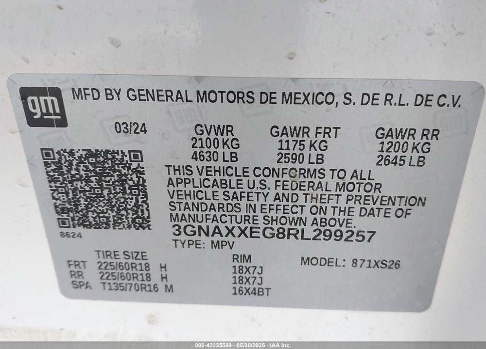 2024 CHEVROLET EQUINOX AWD PREMIER VIN: 3GNAXXEG8RL299257