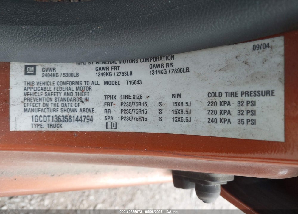 2005 CHEVROLET COLORADO LS VIN: 1GCDT136358144794
