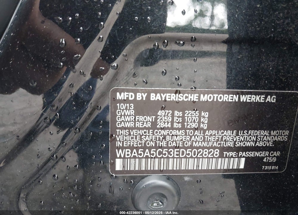 2014 BMW 528I VIN: WBA5A5C53ED502828