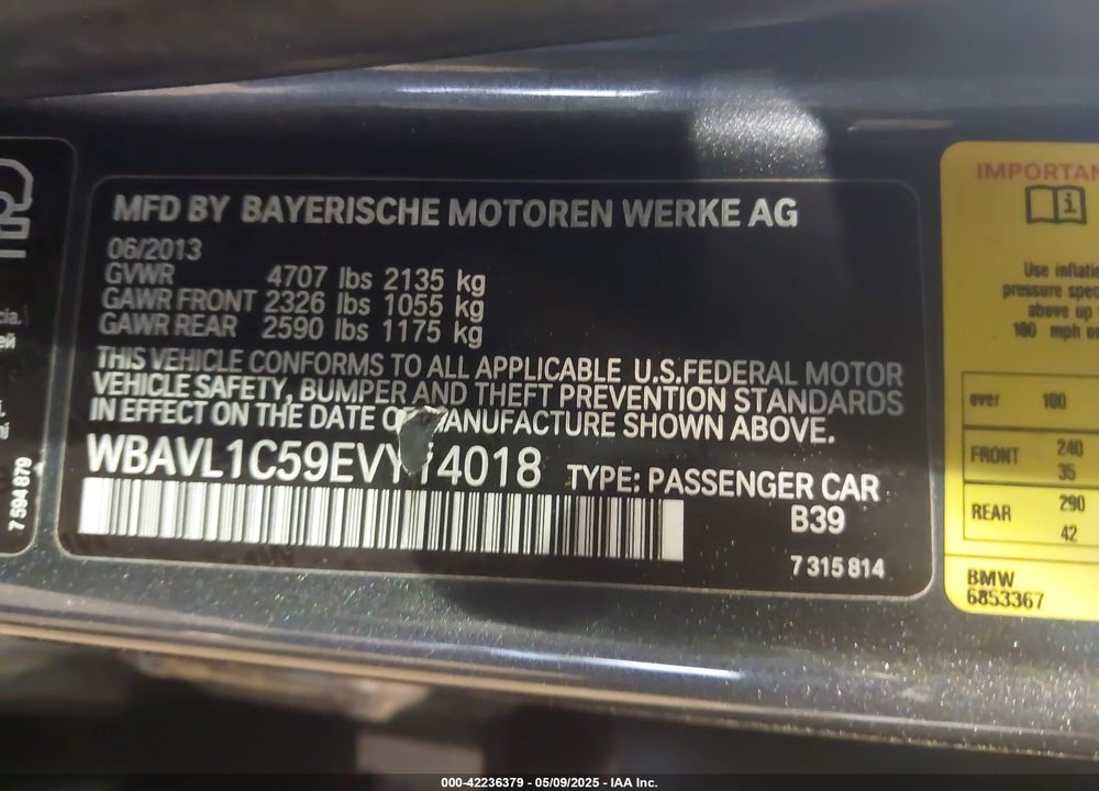 2014 BMW X1 VIN: WBAVL1C59EVY14018