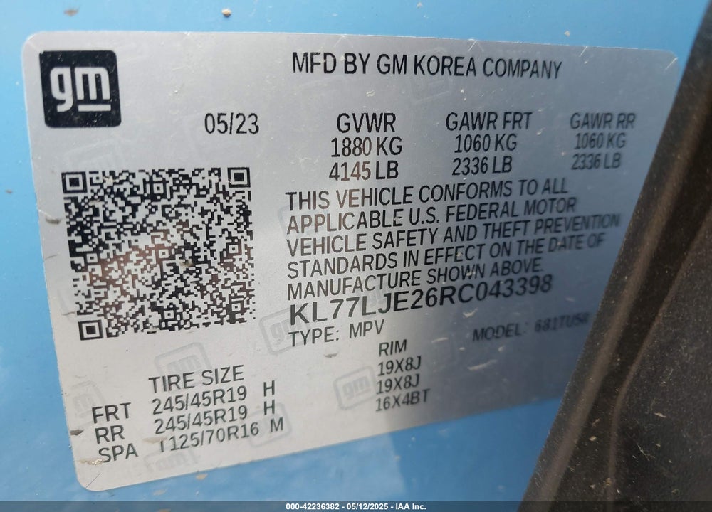 2024 CHEVROLET TRAX FWD 2RS VIN: KL77LJE26RC043398