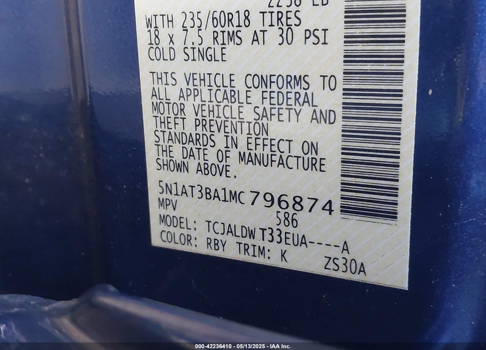 2021 NISSAN ROGUE VIN: 5N1AT3BA1MC796874