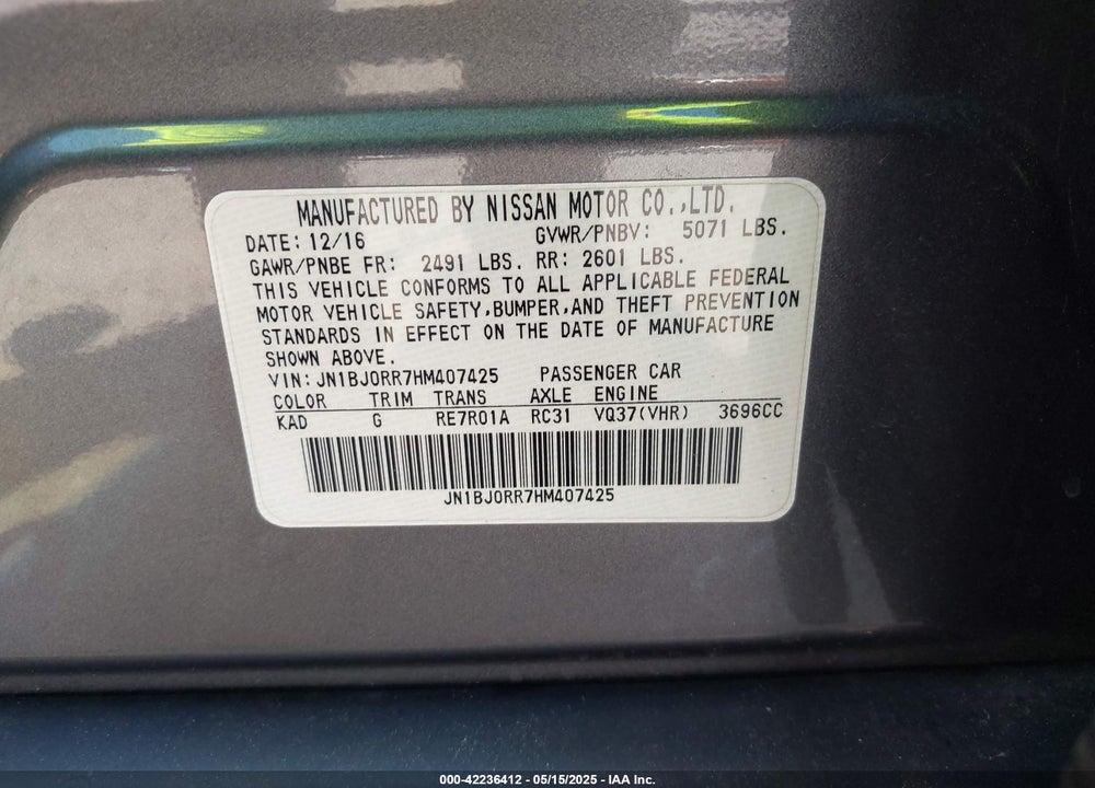 2017 INFINITI QX50 VIN: JN1BJ0RR7HM407425