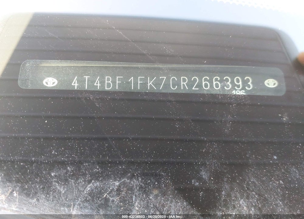 2012 TOYOTA CAMRY VIN: 4T4BF1FK7CR266393