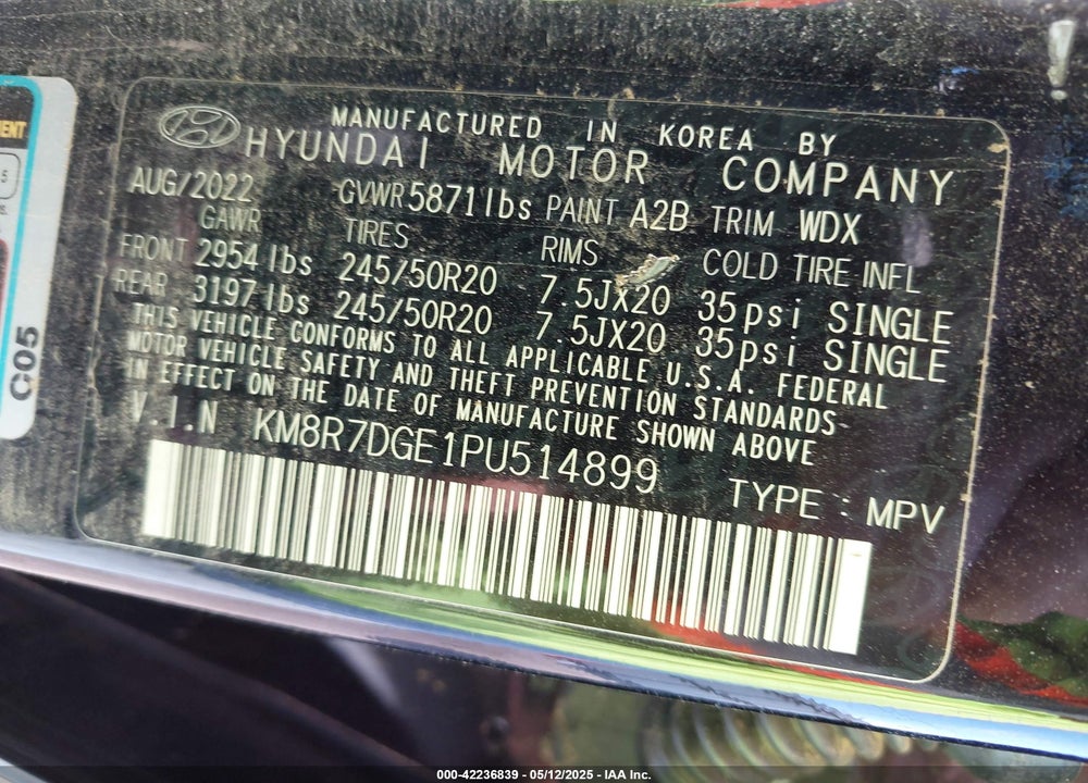 2023 HYUNDAI PALISADE VIN: KM8R7DGE1PU514899