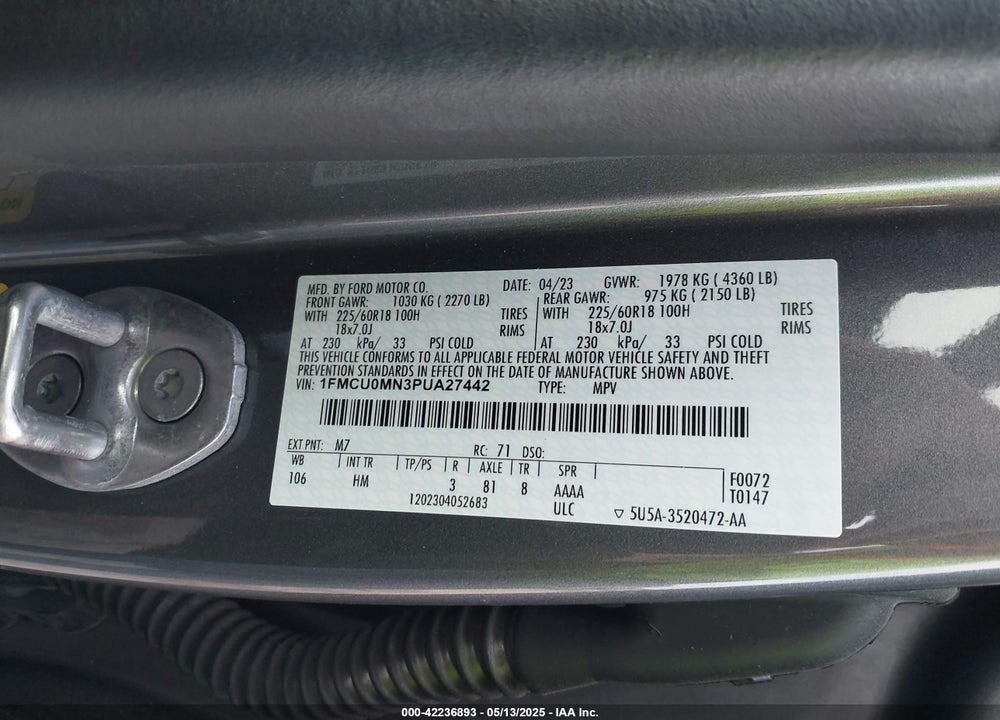 2023 FORD ESCAPE VIN: 1FMCU0MN3PUA27442