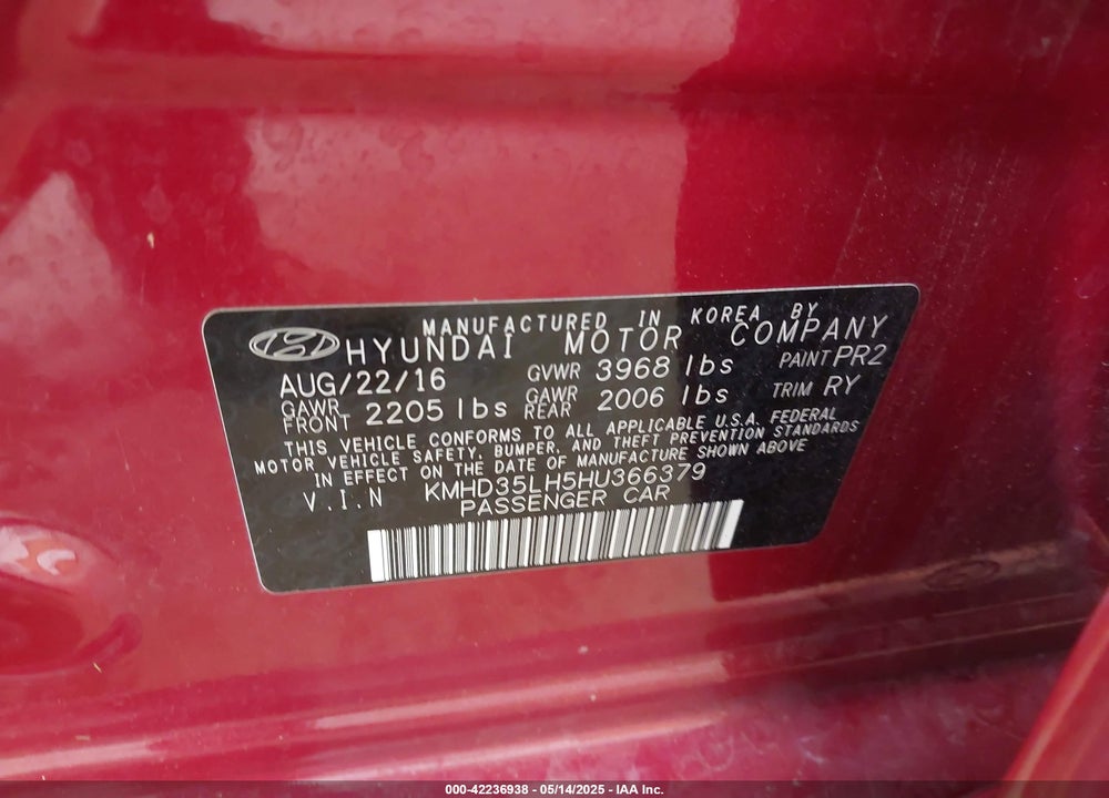 2017 HYUNDAI ELANTRA GT VIN: KMHD35LH5HU366379
