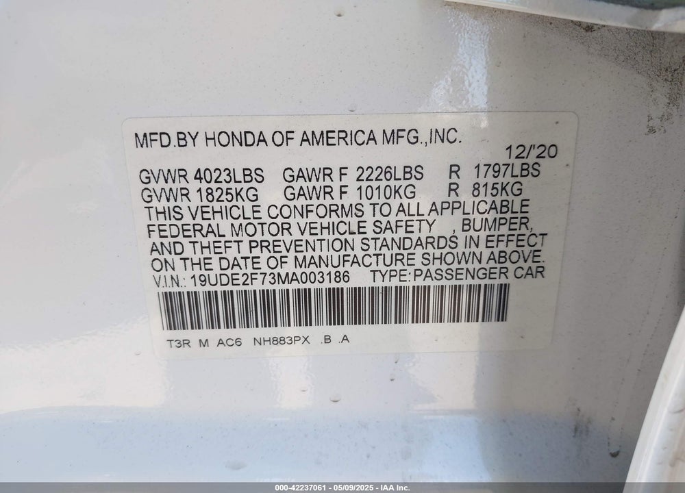 2021 ACURA ILX VIN: 19UDE2F73MA003186