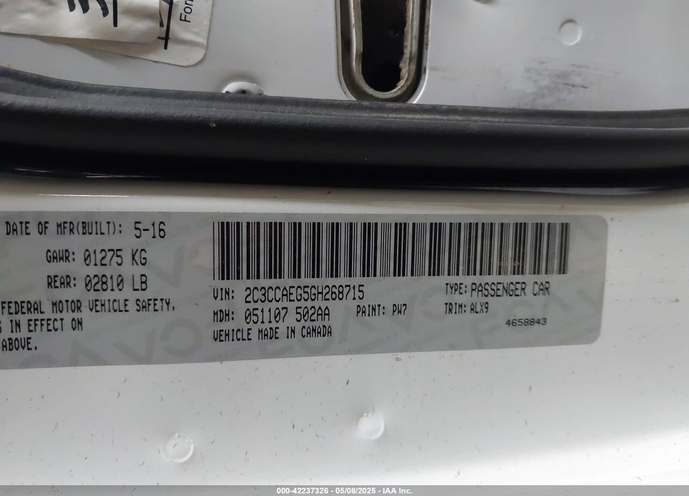 2016 CHRYSLER 300C VIN: 2C3CCAEG5GH268715