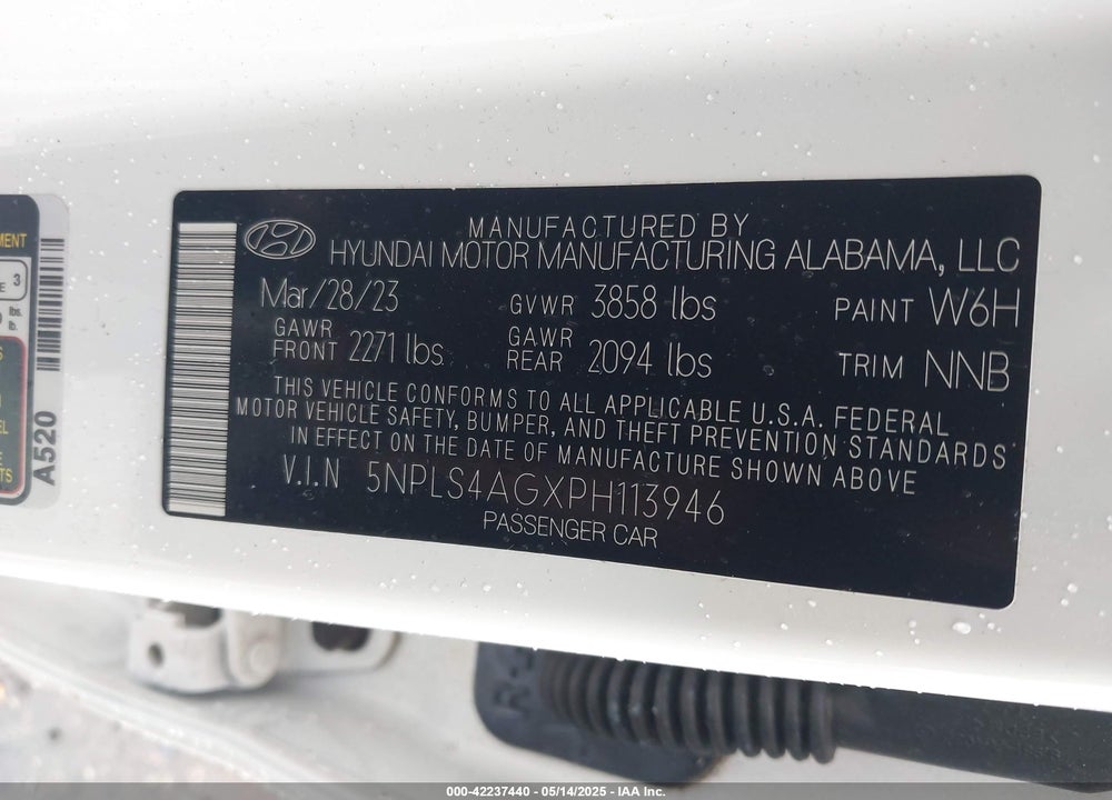 2023 HYUNDAI ELANTRA VIN: 5NPLS4AGXPH113946