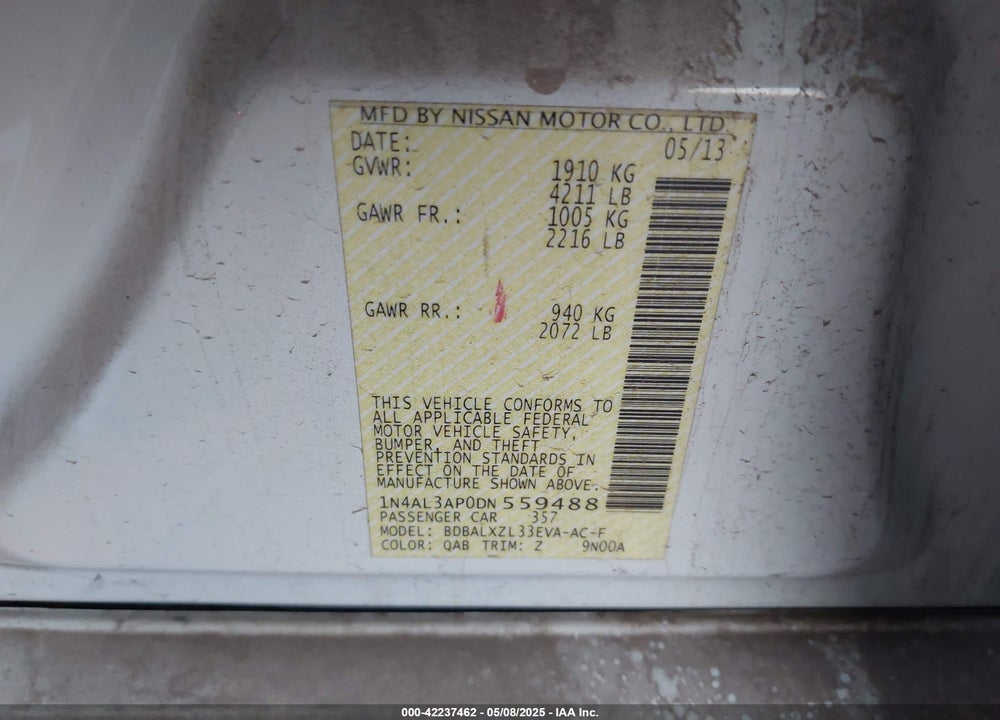 2013 NISSAN ALTIMA VIN: 1N4AL3AP0DN559488