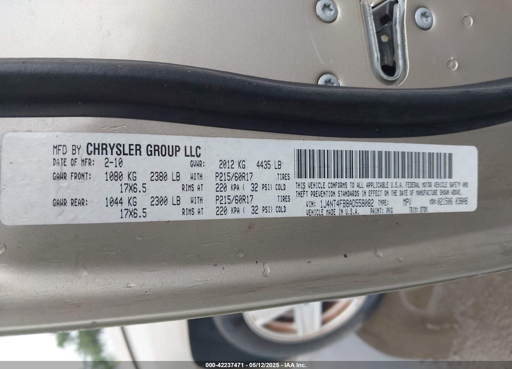 2010 SPORT JEEP COMPASS VIN: 1J4NT4FB8AD558082