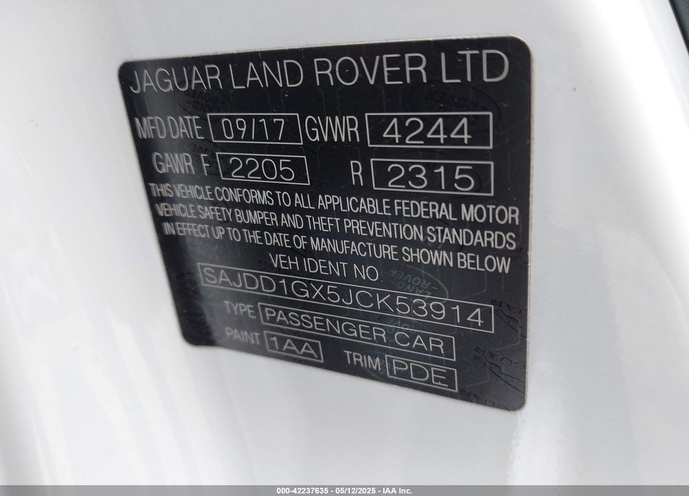 2018 JAGUAR F-TYPE 296HP VIN: SAJDD1GX5JCK53914