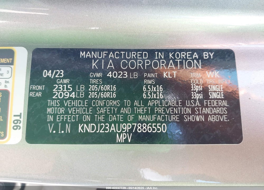 2023 KIA SOUL LX VIN: KNDJ23AU9P7886550