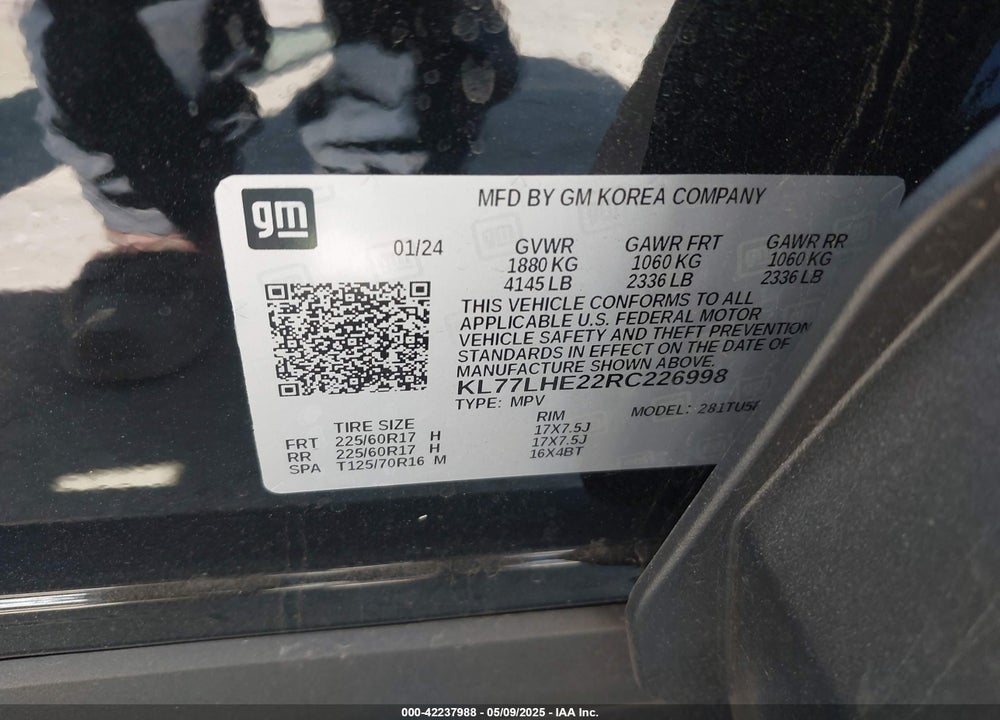 2024 CHEVROLET TRAX FWD LT VIN: KL77LHE22RC226998