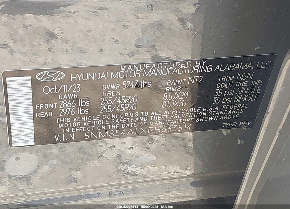 2023 HYUNDAI SANTA FE VIN: 5NMS54ALXPH633514