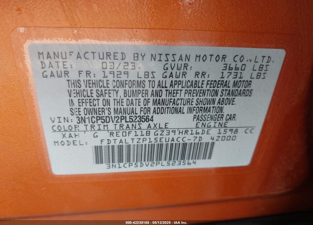 2023 NISSAN KICKS SR XTRONIC CVT VIN: 3N1CP5DV2PL523564
