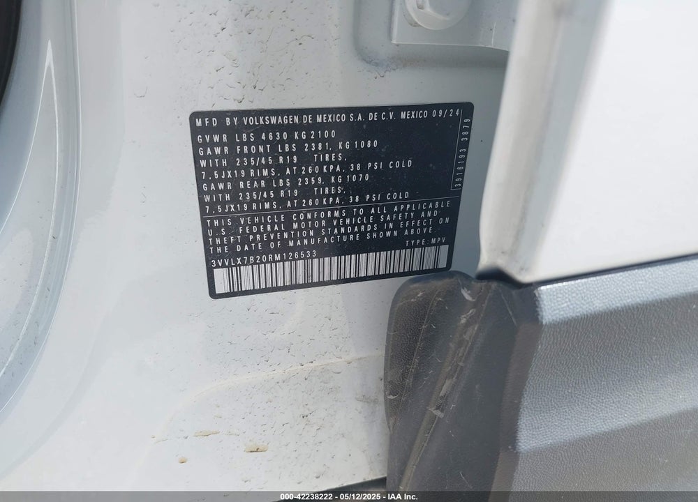 2024 VOLKSWAGEN TAOS VIN: 3VVLX7B20RM126533