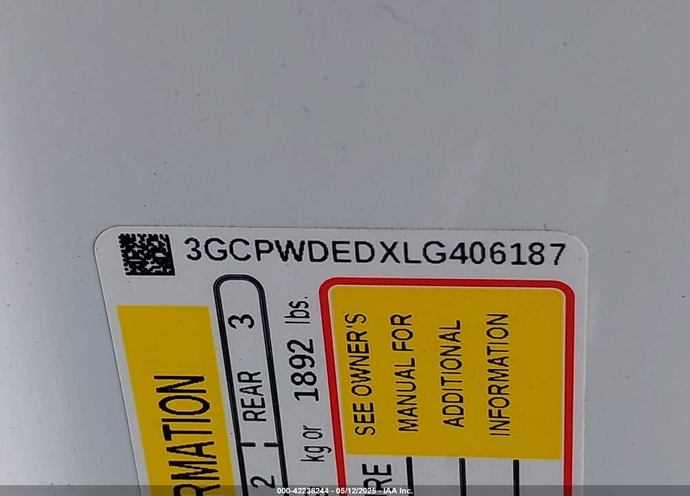 2020 CHEVROLET SILVERADO 1500 VIN: 3GCPWDEDXLG406187