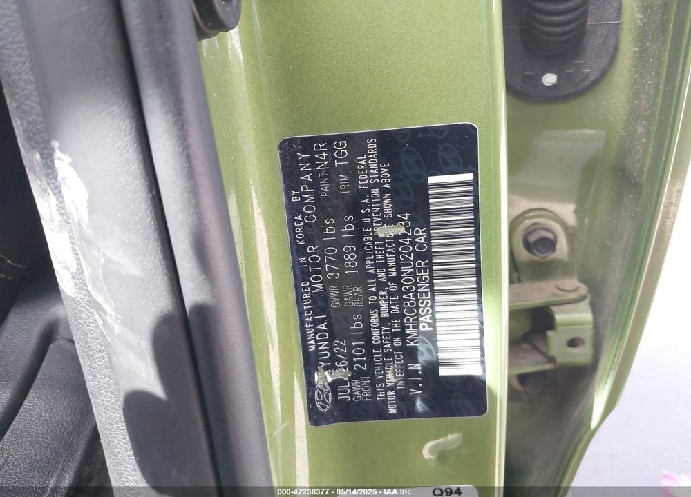 2022 HYUNDAI VENUE VIN: KMHRC8A30NU204234