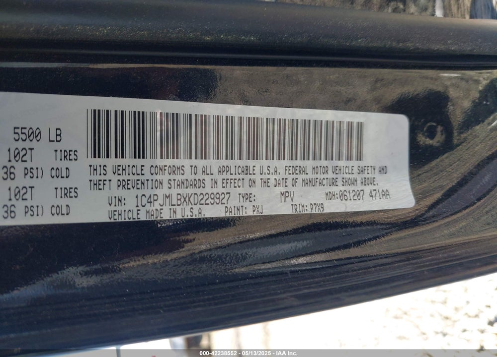 2019 JEEP CHEROKEE VIN: 1C4PJMLBXKD229927