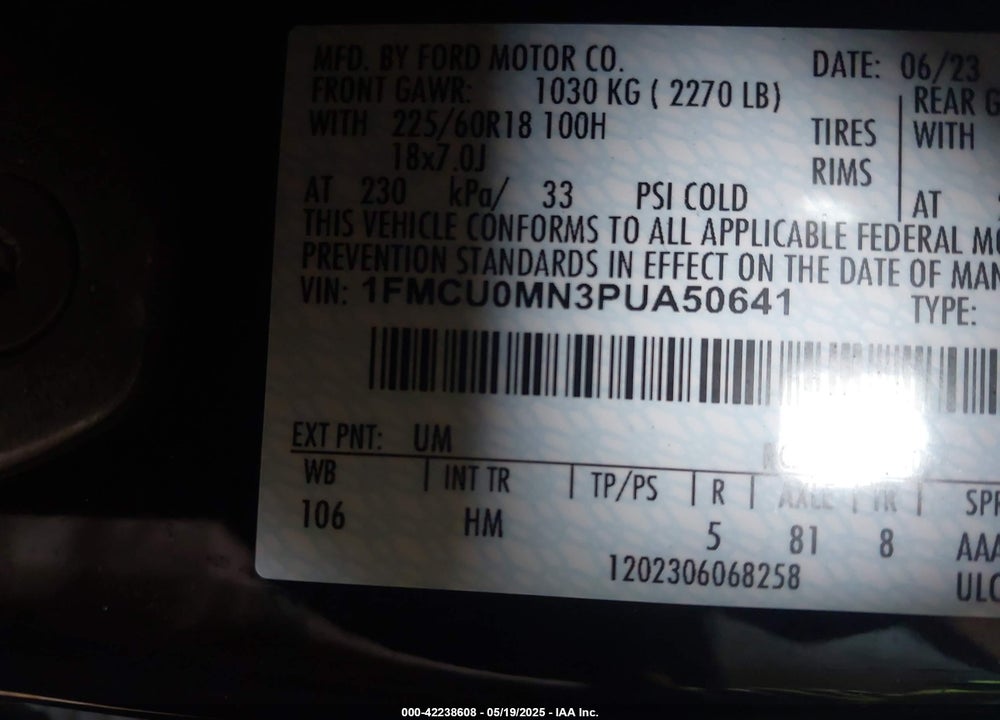 2023 FORD ESCAPE ST LINE VIN: 1FMCU0MN3PUA50641