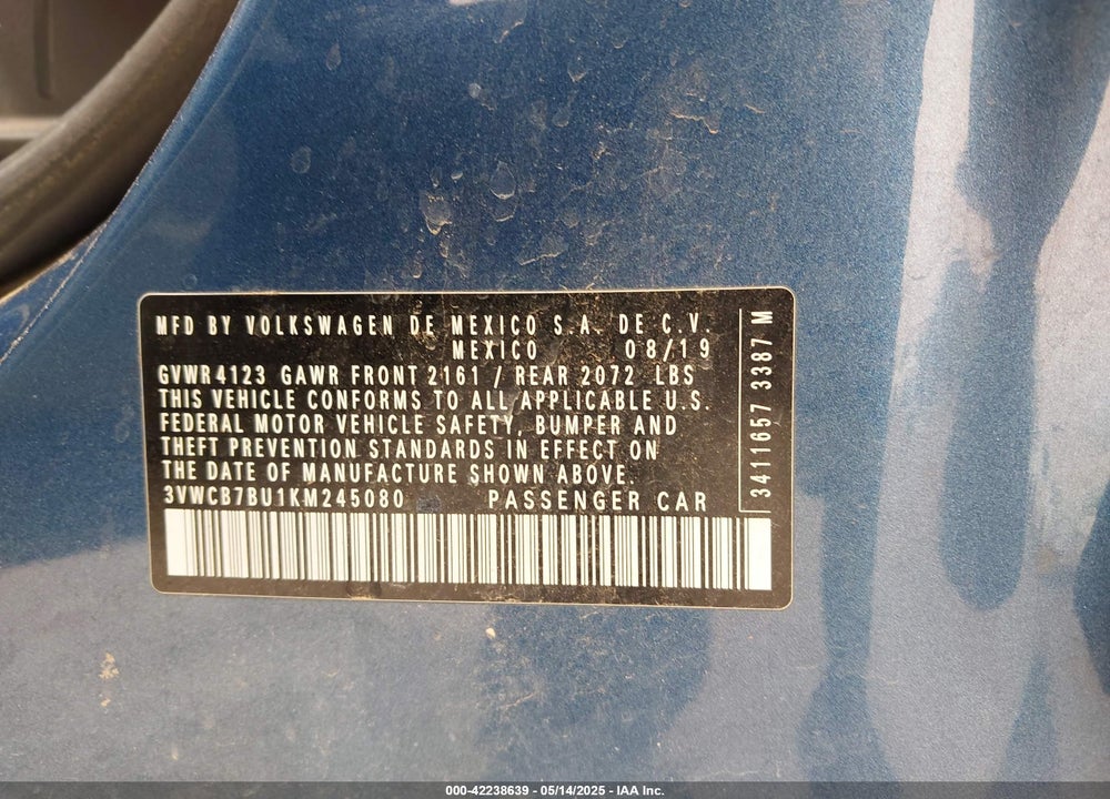 2019 VOLKSWAGEN JETTA VIN: 3VWCB7BU1KM245080