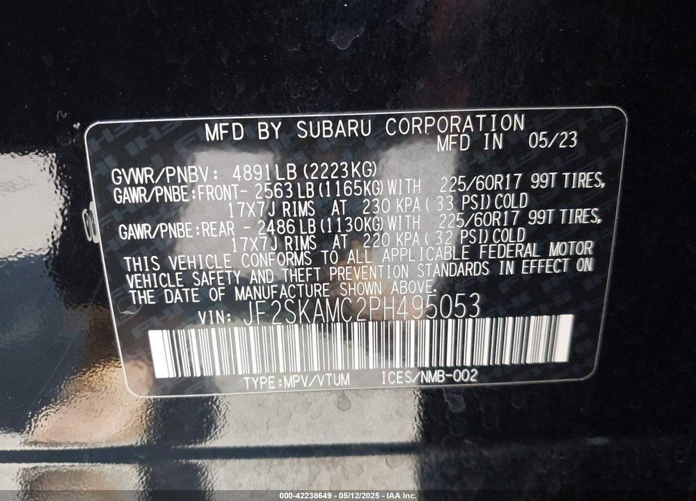 2023 SUBARU FORESTER VIN: JF2SKAMC2PH495053