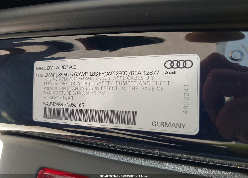 2019 AUDI A6 VIN: WAUM2AF25KN058165