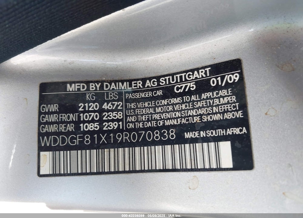 2009 MERCEDES-BENZ C 300 LUXURY 4MATIC/SPORT 4MATIC VIN: WDDGF81X19R070838