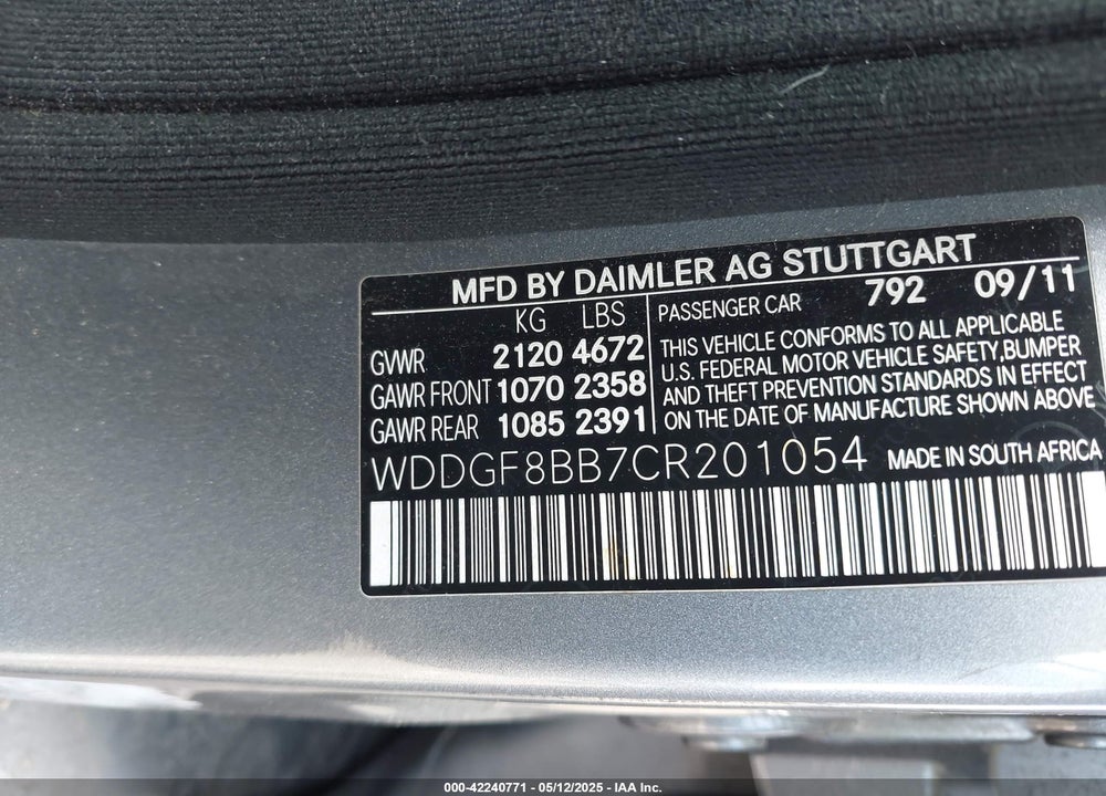 2012 MERCEDES-BENZ C 300 LUXURY 4MATIC/SPORT 4MATIC VIN: WDDGF8BB7CR201054