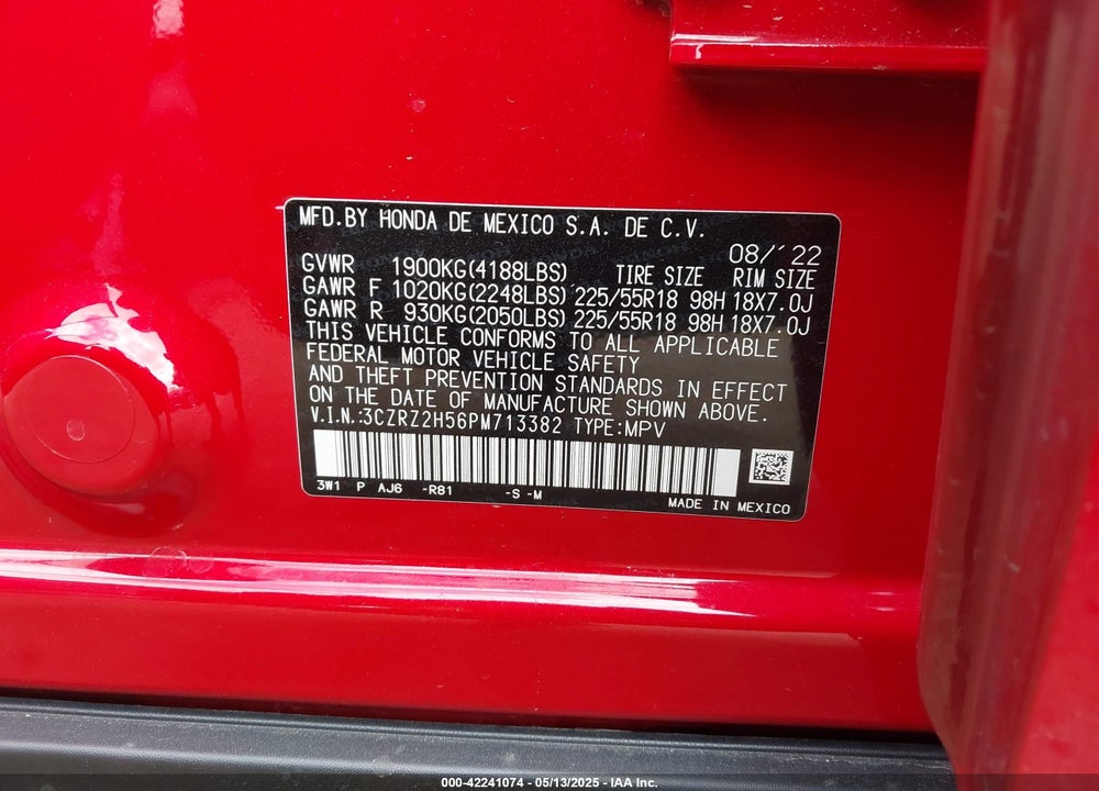 2023 HONDA HR-V VIN: 3CZRZ2H56PM713382